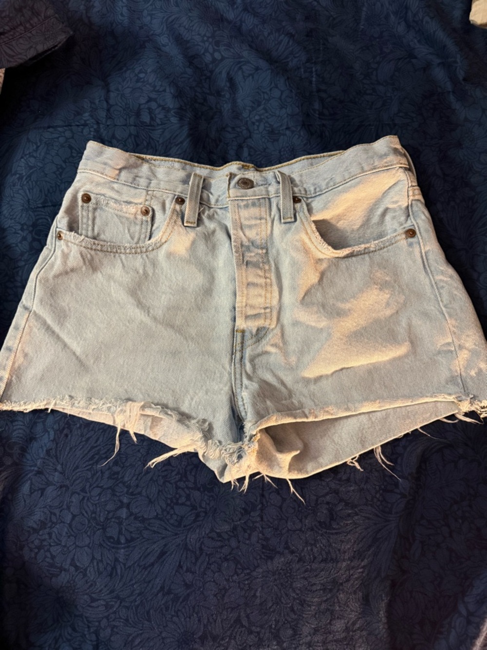 Levi's Light Blue Frayed Hem Denim Shorts